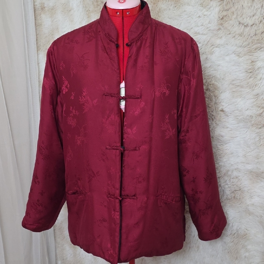 Vintage Simone Chin Chin Red Silk Chinese Style Jacket Frog Closure Size M